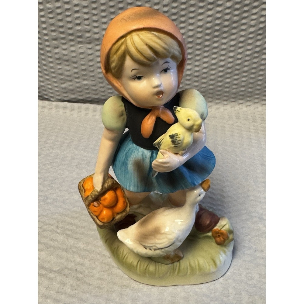Collector's Choice Series Flambro Figurine Swiss Girl‎ Picking Flowers W/Duck